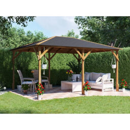 Dunster House Wooden Gazebo 4m x 3m Heavy Duty Garden Shelter, Black Shingles Included Utopia 430