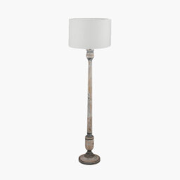 Captiva Grey Wash Mango Wood Floor Lamp Base with Lino 45cm White Self Lined Linen Cylinder Lampshade