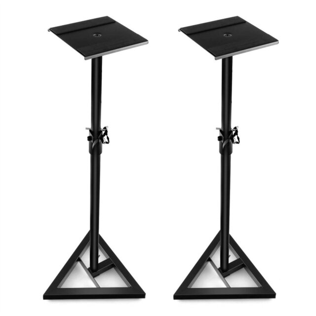 Studio Speaker Stands (Pair), 6-Position Adjustable Height Speaker Stand With Non-Skid Padding Stickers, Safety Pin & Wire Clamp, Heavy Duty Metal Tri