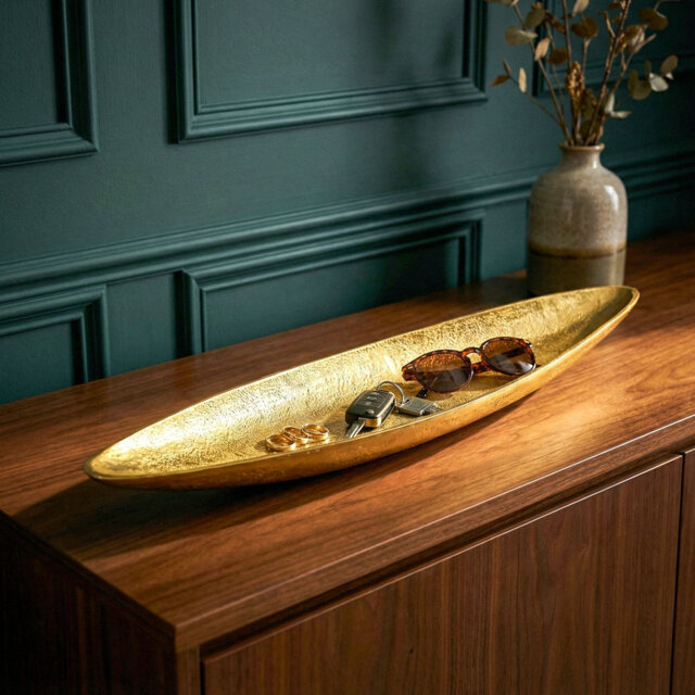 Long Narrow Aluminium Decorative Bowl, Silver