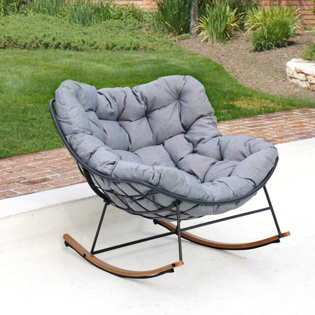 Outdoor Rocking Powder Coated Steel Chair With Cushion