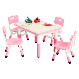 Adjustable Kids Table & 4 Chairs Set for Ages 2–10, 136kg Capacity, Graffiti-Resistant HDPE Activity Desk for Study Crafts Home Daycare, Blue