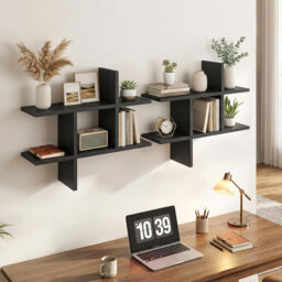 Accent Shelves Set of 2, Wall-Mounted Display Shelves for Living Room, Study Black