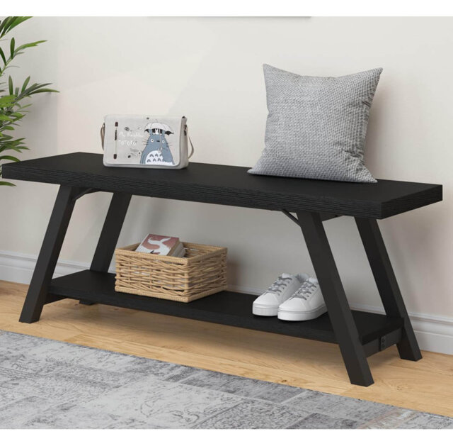 Wood Bench, Industrial Storage Entryway Indoor Bench, 47 In Long