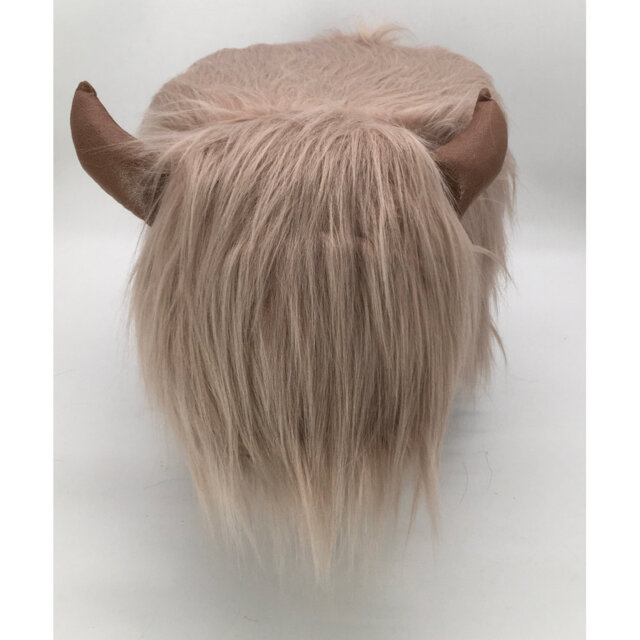 Highland Cow synthetic fur footstool with wooden legs