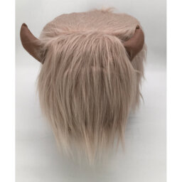 Highland Cow synthetic fur footstool with wooden legs