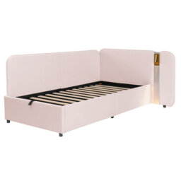 Upholstered Daybed With Hydraulic Storage, 3ft Single Bed 90x190 Cm, L-shaped Sofa Bed With Usb Port & Reading Lamp