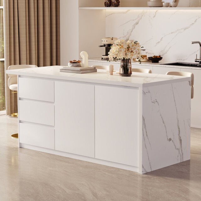 Modern Freestanding Kitchen Islands,Wood Kitchen Island with Storage and Seating Area