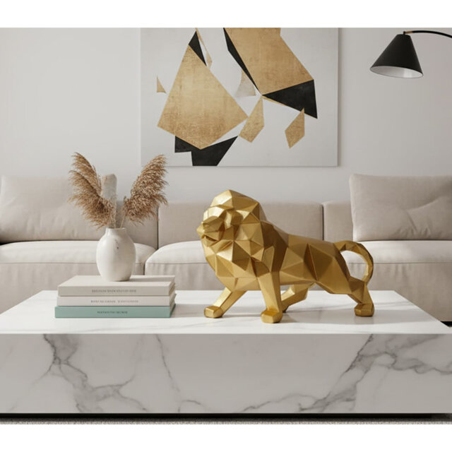 "6.3"" Black Lion Figurine - Modern Home Decor Gift for Men"