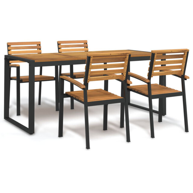 Vidaxl 5 Piece Garden Dining Set Solid Wood Acacia And Metal
