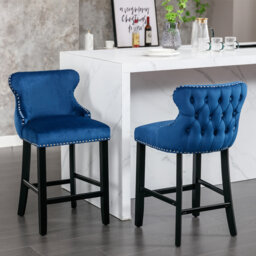 Upholstered Counter Stool with Solid Wood Frame