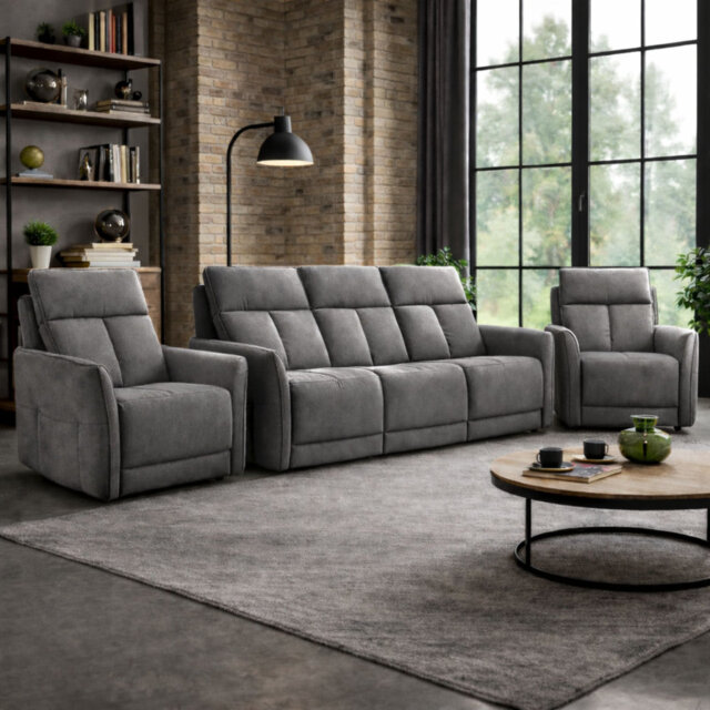 Almita Fabric Upholstered Power Recliner 3 + 1 + 1 Sofa Set with USB Charging
