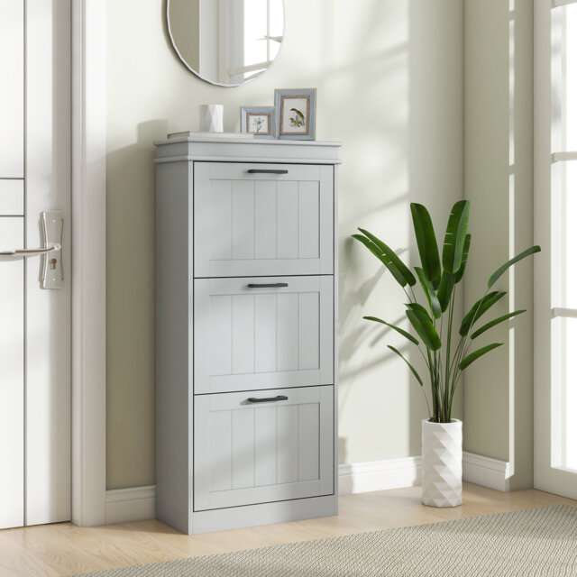 HOMCOM 3 Flip Drawers Narrow Shoe Cabinet, Adjustable Shelves
