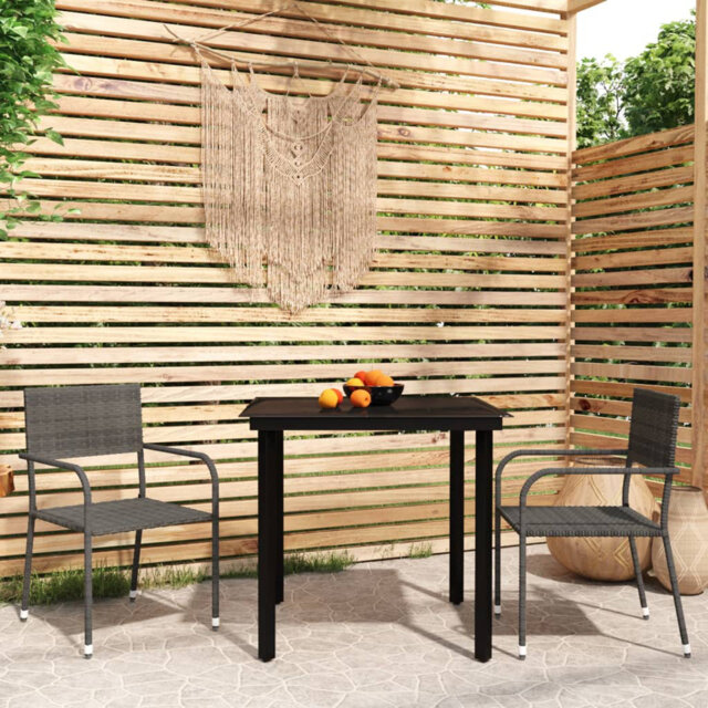 Rosalind Wheeler 3 Piece Garden Dining Set Black, 1 Table, 2 Chair