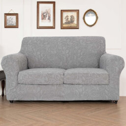 4-Piece Stretch Sofa Cover For 2 Seater, Light Grey, 25 X 25Cm