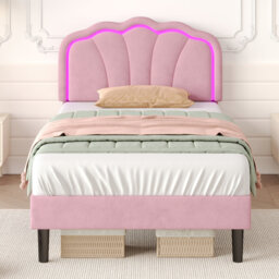 Upholstered Bed With Adjustable Headboard Velvet