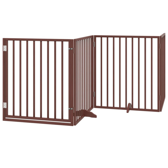 Archie & Oscar Dog Gate With Door Foldable 8 Panels Brown 640 Cm Poplar Wood
