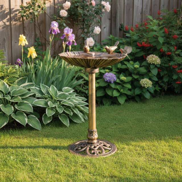 Bronze Effect Bird Bath & Feeder For Garden Birds