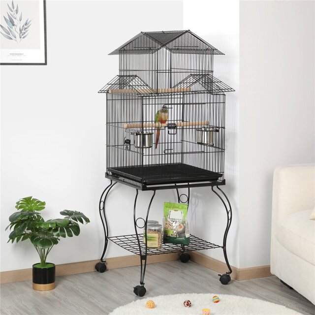 140cm Iron Pointed Top Floor Bird Cage with Wheels