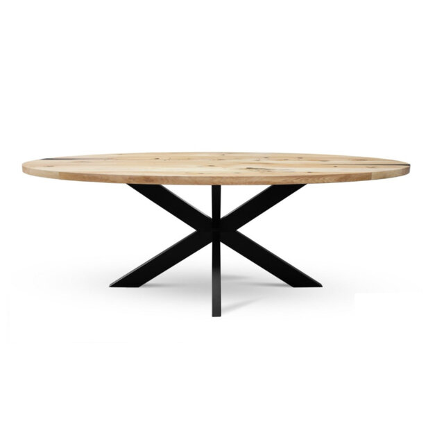 Mayhill Oak Oval Solid Wood Top Metal Base Dining Table