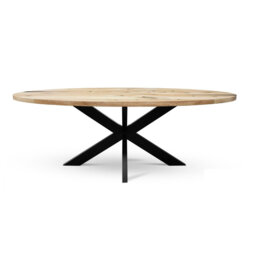 Mayhill Oak Oval Solid Wood Top Metal Base Dining Table