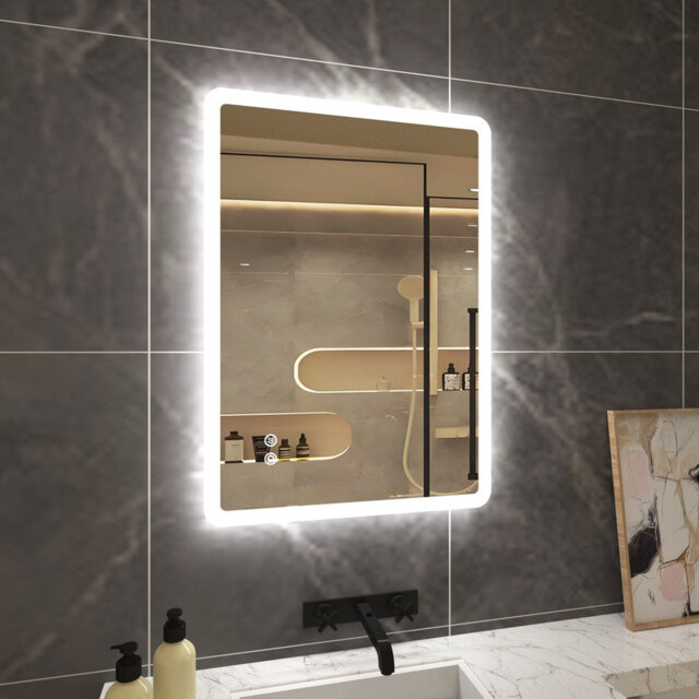 Bathroom LED Mirror With Dimmable 3 Color Lighting, Anti-fog Function, Touch Sensor, Horizontal/Vertical Wall Mounted,IP54