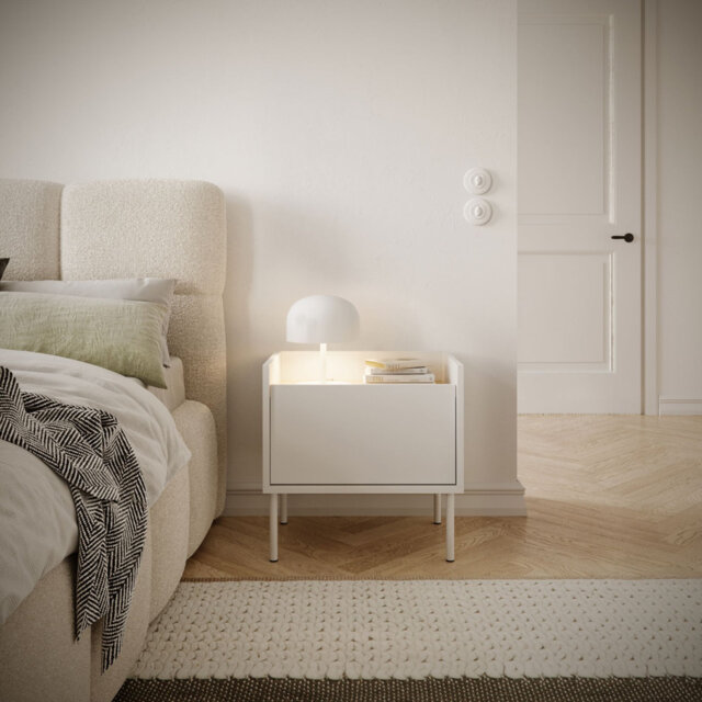 Tovi bedside table single door 50 cm white Lindberg oak