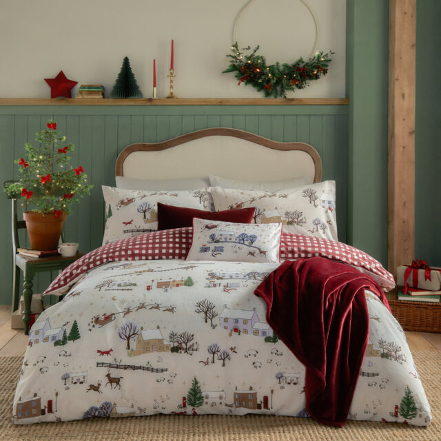 Cotswolds Christmas Plaid Cotton Machine Printed Sheet Set
