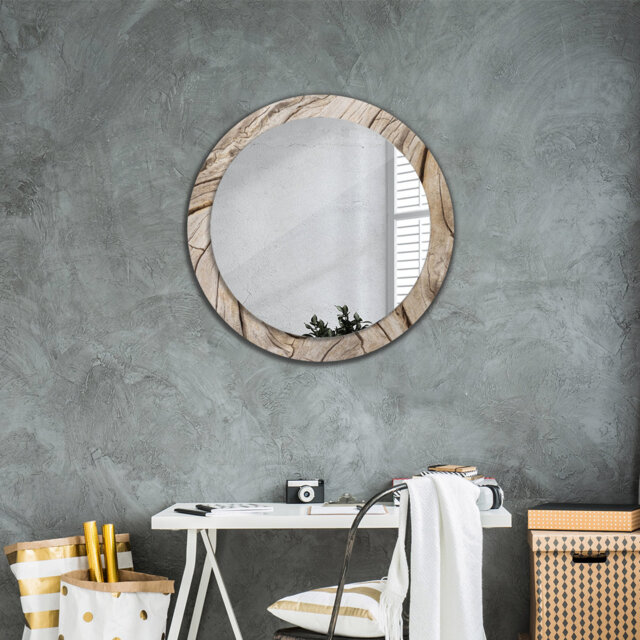 Huldar Round Glass Framed Wall Mounted Accent Mirror in Beige
