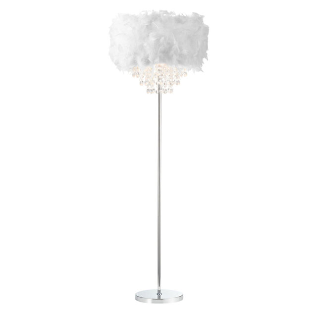 Modern Chandelier Style Feather Floor Lamp With Waterfall Drops By