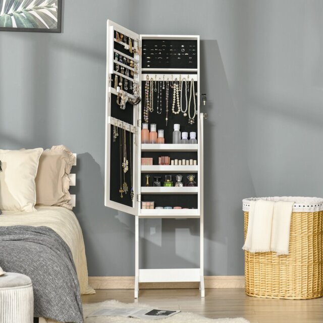 HOMCOM Full Length Mirror with Storage Jewellery Cabinet with Mirror