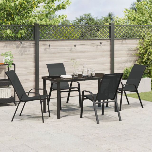 5 Piece Garden Dining Set Grey PVC-coated polyester And Steel