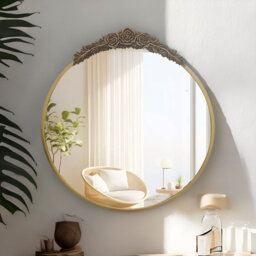 80CM Round Embossed Retro Wall Mirror For Bedroom Living Room