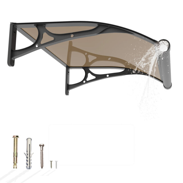 Door Canopy Outdoor Awning with Built-in Drainage Channel, Solid Polycarbonate Porch Canopy with Aluminium Brackets, Waterproof UV Resistant Front Doo