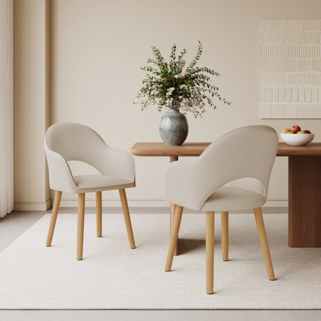 49.5cm H Luxury Fabric Upholstered Dining Chair with Wooden Legs