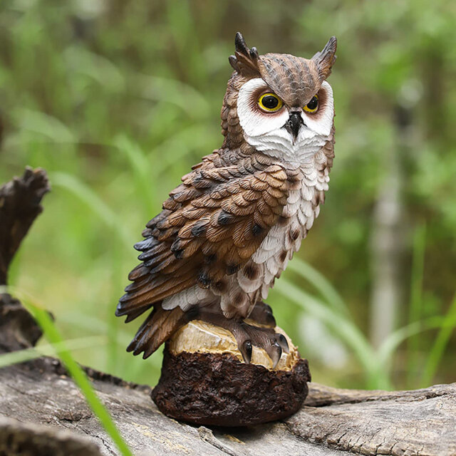 Realistic Resin Owl Garden Statue - Lifelike Outdoor Sculpture for Yard, Porch, Courtyard, Office - Bird & Squirrel Deterrent - Durable Lawn Ornament