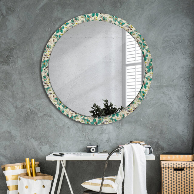 Huldar Round Glass Framed Wall Mounted Accent Mirror in Brown/Beige