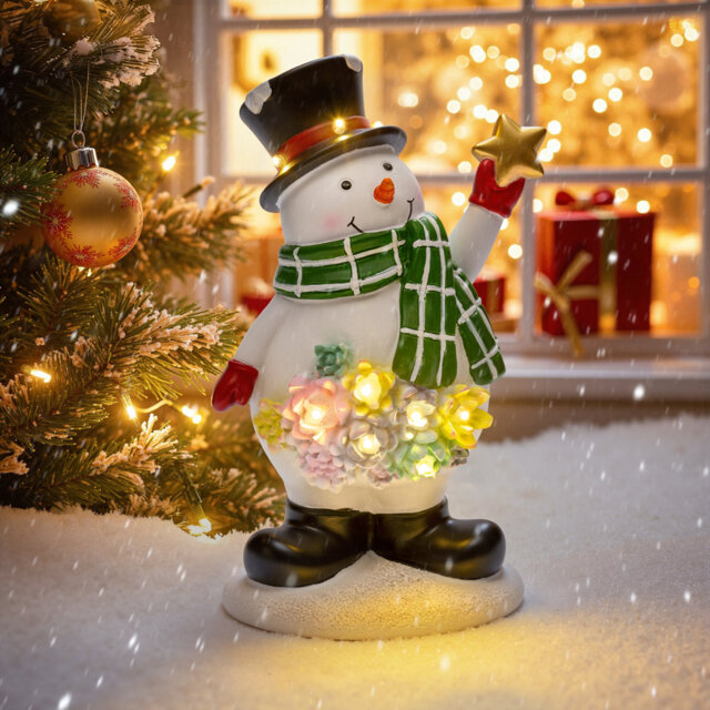 Snowman Garden Ornaments Outdoor, with Solar Powered LED Lights, Unique Gifts for Mum, for Women, Birthday Gift for Grandma, Waterproof Garden Decora