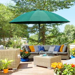 2.5m Shanghai Garden Parasol, Outdoor Sun Umbrella With Crank Handle & Push-button Tilt, 18 Fibreglass Ribs, Ventilated Canopy, Powder-coated Metal Fr