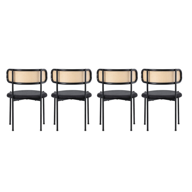 Set Of 4 Dining  Chairs Rattan Armchair With Metal Legs