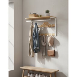 Modern Wall-Mounted Coat Rack Shelf With 10 Hooks & Hanging Rail