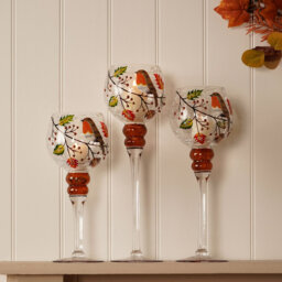 Set of 3  Autumn Robin Candle Holders