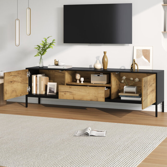 70-Inch Tv Stand With Drawer & Double Doors, 170 Cm, Low-Profile Design
