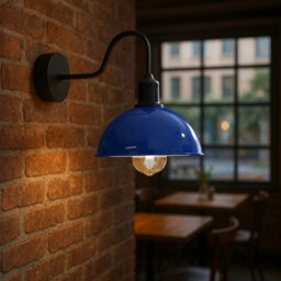 Modern Industrial Vintage Dome Wall Sconce – Fixed Curved Arm Metal Light for Bedroom, Hallway, Living Room, and Office.