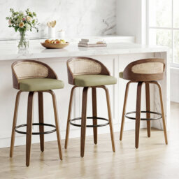 Swivel Upholstered Faux Leather Bar Stool with Solid Wood Frame