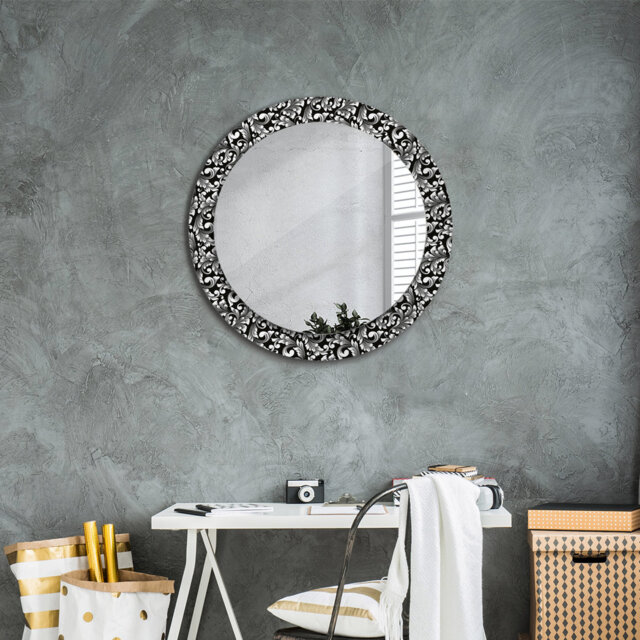 Huldar Round Glass Framed Wall Mounted Accent Mirror in Black