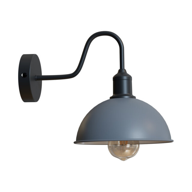 Modern Industrial Vintage Dome Wall Sconce – Fixed Curved Arm Metal Light for Bedroom, Hallway, Living Room, and Office.