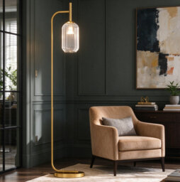 151.97 H cm Polished and Bronzed Column Floor Lamp