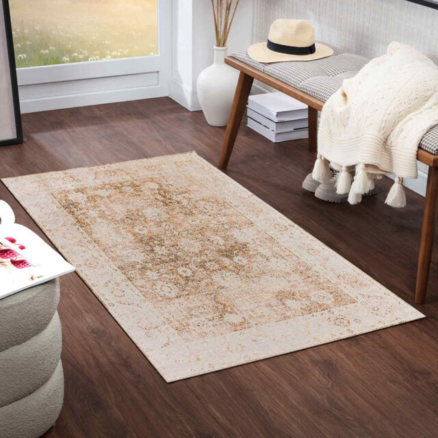 Purcell Machine Washable Traditional Boho Rust Area Rug
