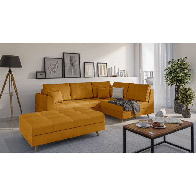 Corner Sofa And Footstool with Wooden Legs In Scandinavian Style Knutsford